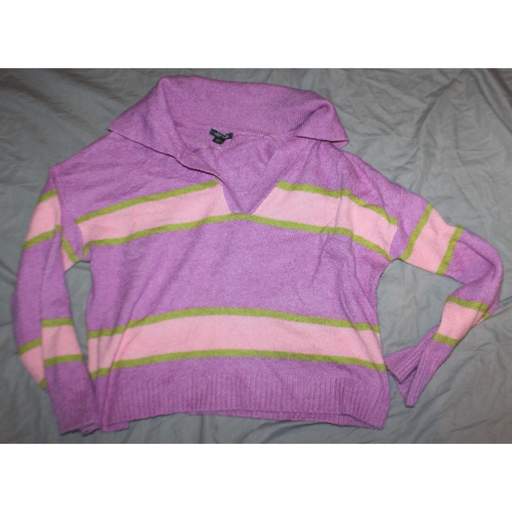 Wild Fable Purple Stripe Crop Boxy Oversized Soft Sweater V-Neck Small NWT $28